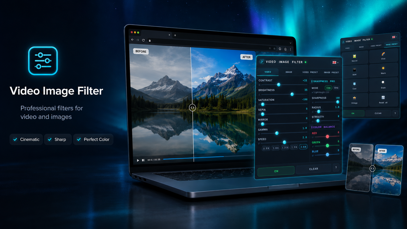 Video Image Filter UI on Laptop